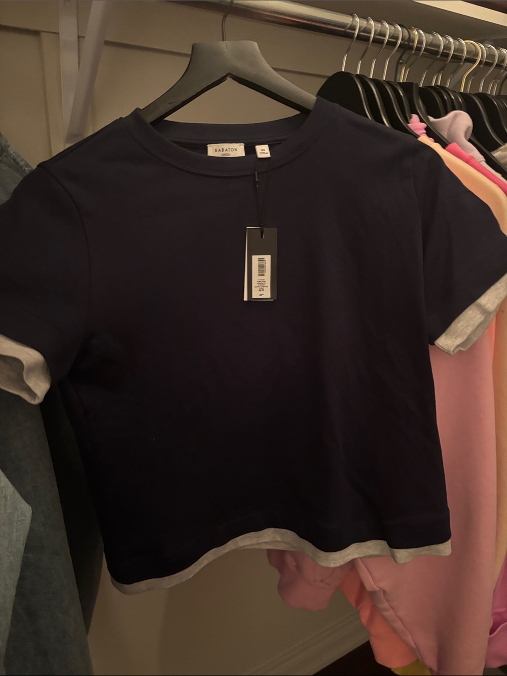 Babaton Navy Short Sleeve Tee with Gray Trim
